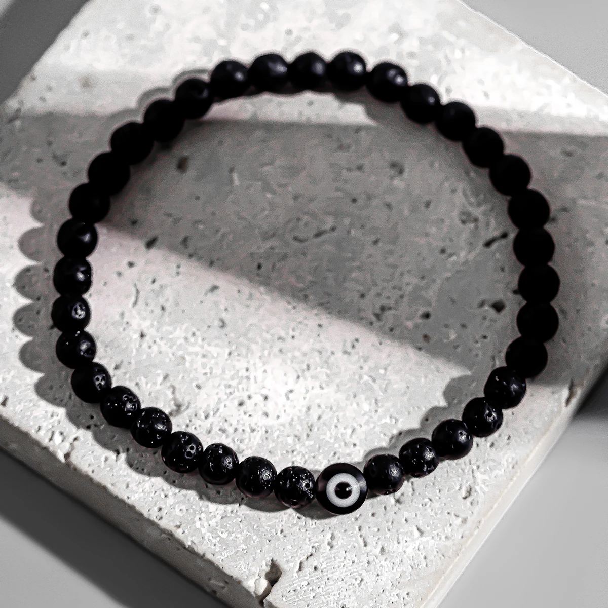 IngeSight.Z Minimalism Black Acrylic Volcanic Stone Beads Anklet for Men Elastic Beaded Male Sports Anklet Chain Beach Jewelry