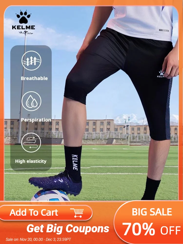 

Kelme Men's Sports Cropped Pants Knitted Breathable Shorts Football Training Pants Fitness Running Shorts