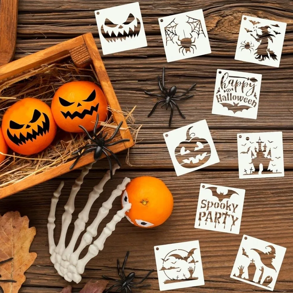 80pcs Halloween Painting Stencils PET Spider Web Party DIY Decor Template Pumpkin Ghost Reusable Wall Paint Template Door Decor