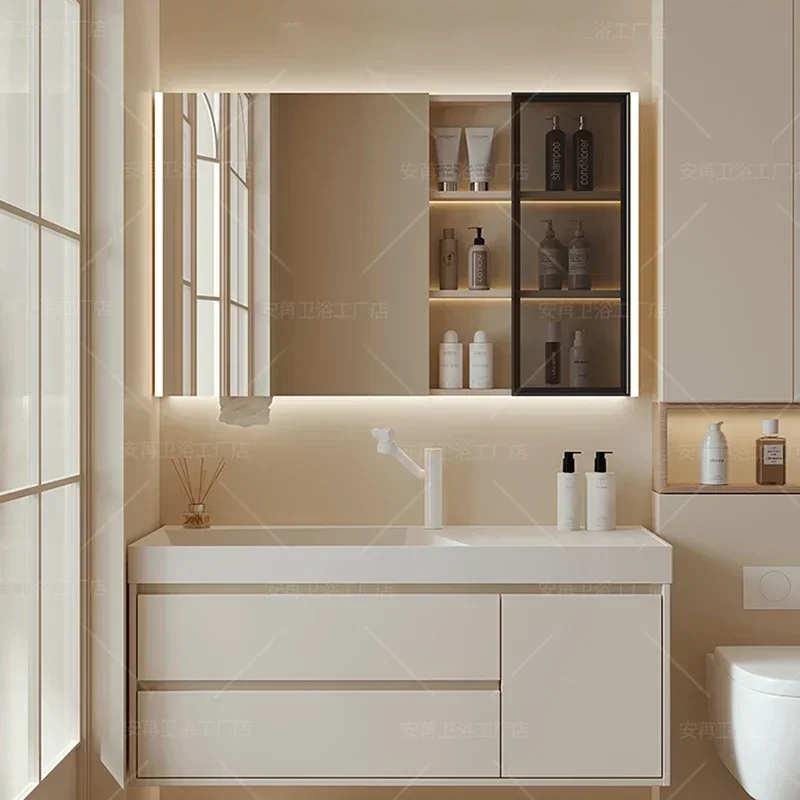

Nordic Luxury Bathroom Cabinets Shelves Multifunction with Mirror Bathroom Cabinets Storage Vanity Home Furniture Gabinetti LLBC