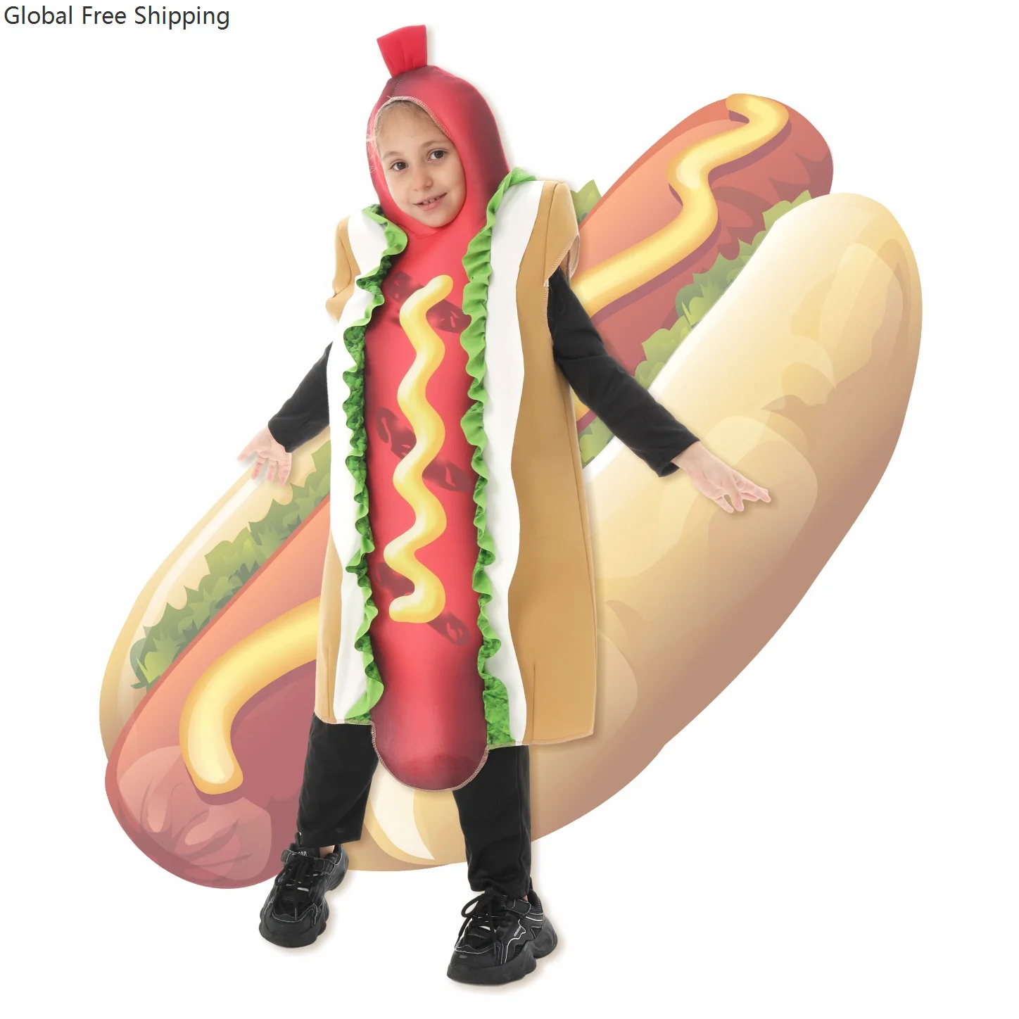 

Halloween New Food Costume Hot Dog Boys And Girls Fun Role Play Sausage Jumpsuit School Festival Performance Children's Costume