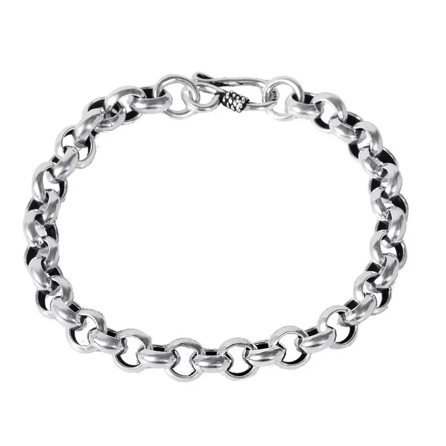

Pure Silver Bright Simple Circle Round Buckle Bracelet 925 Sterling Silver Jewelry 8/10mm Classical Chain Bracelets Man Woman