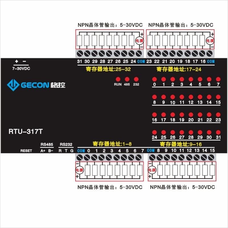 32 NPN Transistors, Each with 100mA Output, DO RS485 Modbus RTU Module