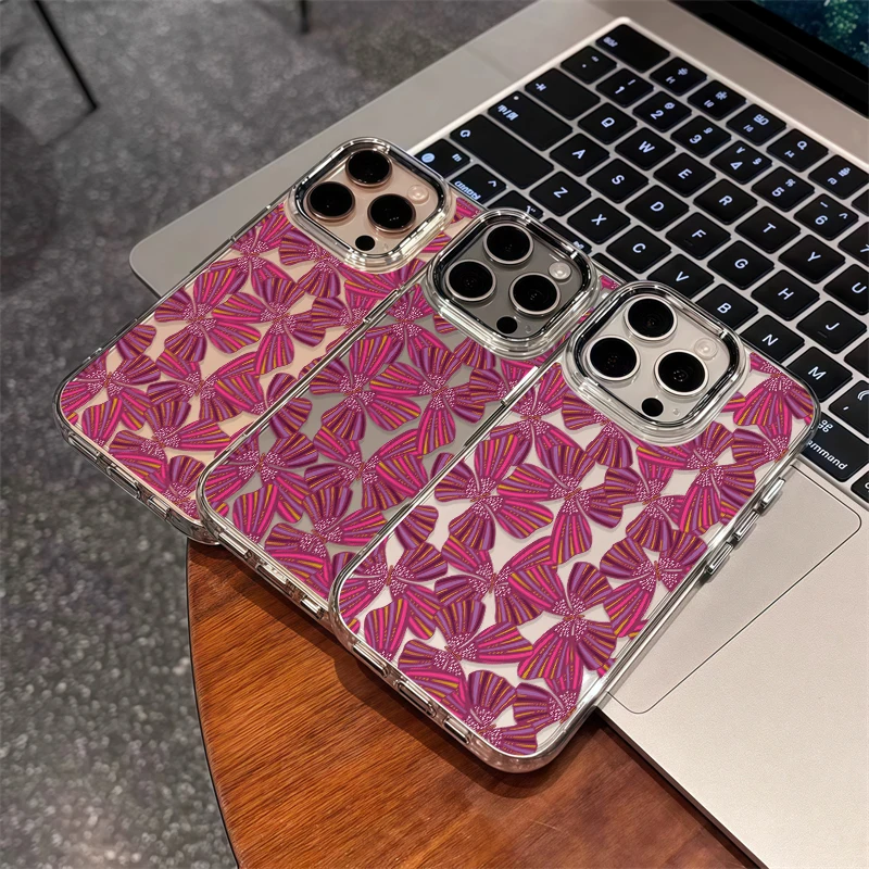 Для iPhone 17, 16, 15, 14, 13, 12, 11 Pro Max Чехол для телефона с бантиком и узором, силиконовый чехол для iPhone 7, 8 Plus XS XR X 16E Fundas