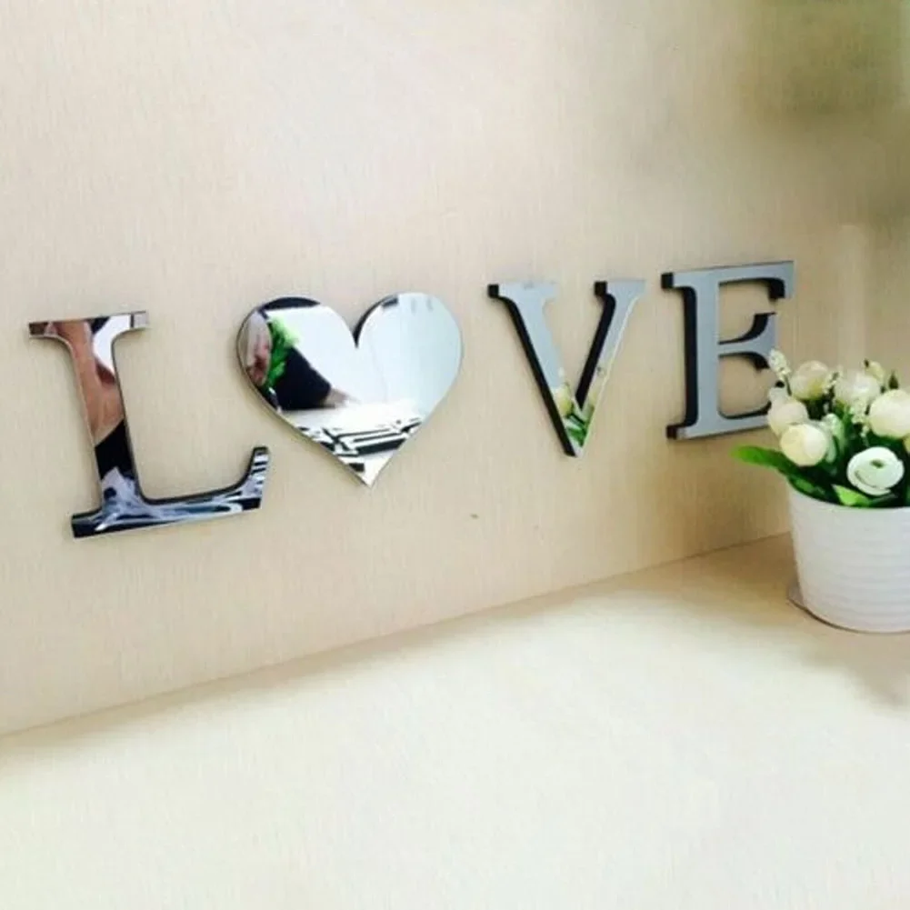 Letters Love Furniture Mirror Tiles Home Wall Sticker Self-Adhesive Art Decor Home Decor Bedroom Living Room Background Mural