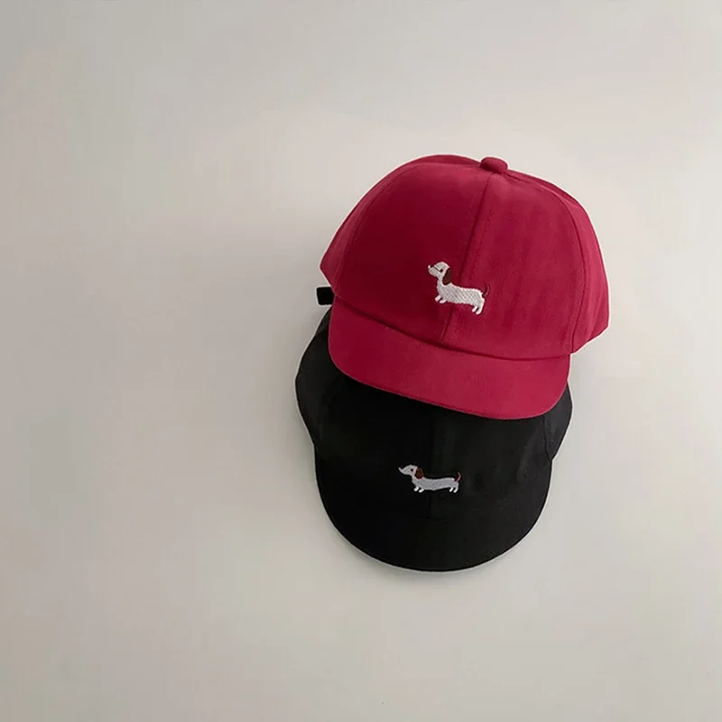 

Cute Cartoon Baby Baseball Cap Solid Color Embroidered Puppy Duck Tongue Hat Summer Children Sunshade Visors