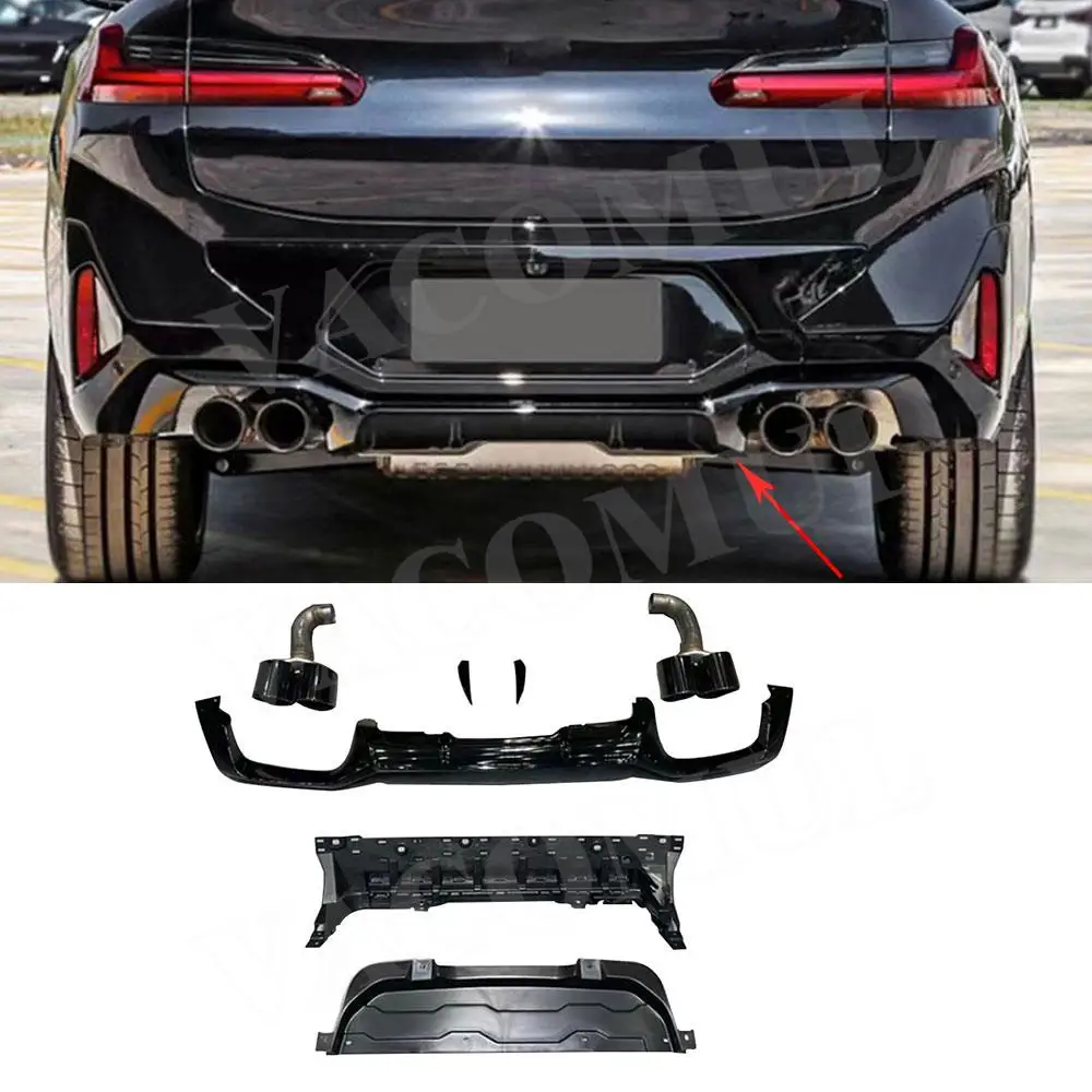 

VACOMUL ABS диффузор заднего бампера для BMW X4 G02 M Sport 2022+ задний спойлер с наконечниками выхлопной трубы из нержавеющей стали глянцевый черный