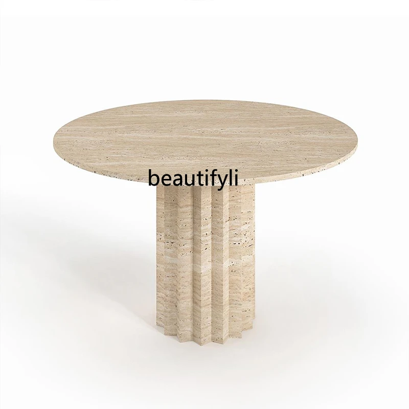 French designer natural Roman travertine marble dining table creative wabi wind home round table