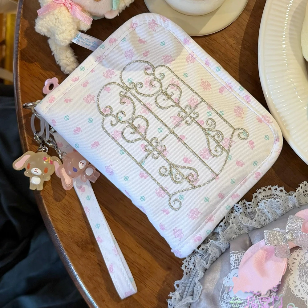 Original Passport Clip Handmade Iron Window and Rose Embroidered Zipper Clutch Storage Bag Women's Sweet Flower Totes