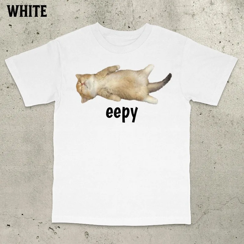 Eepy Cat, Silly Sleepy Cat Unhinged Sarcastic Humor Meme T-Shirt Summer Men's and Women's Loose and Breathable T-shirt Top