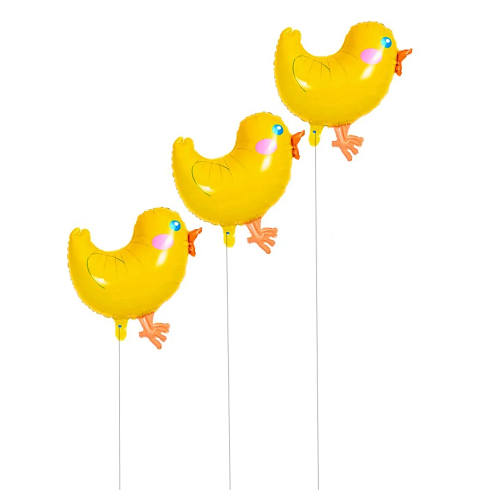 3 Pcs Birthday Balloons Yellow Chickens Pattern Decor Cartoon Animal Small Fresh Foil