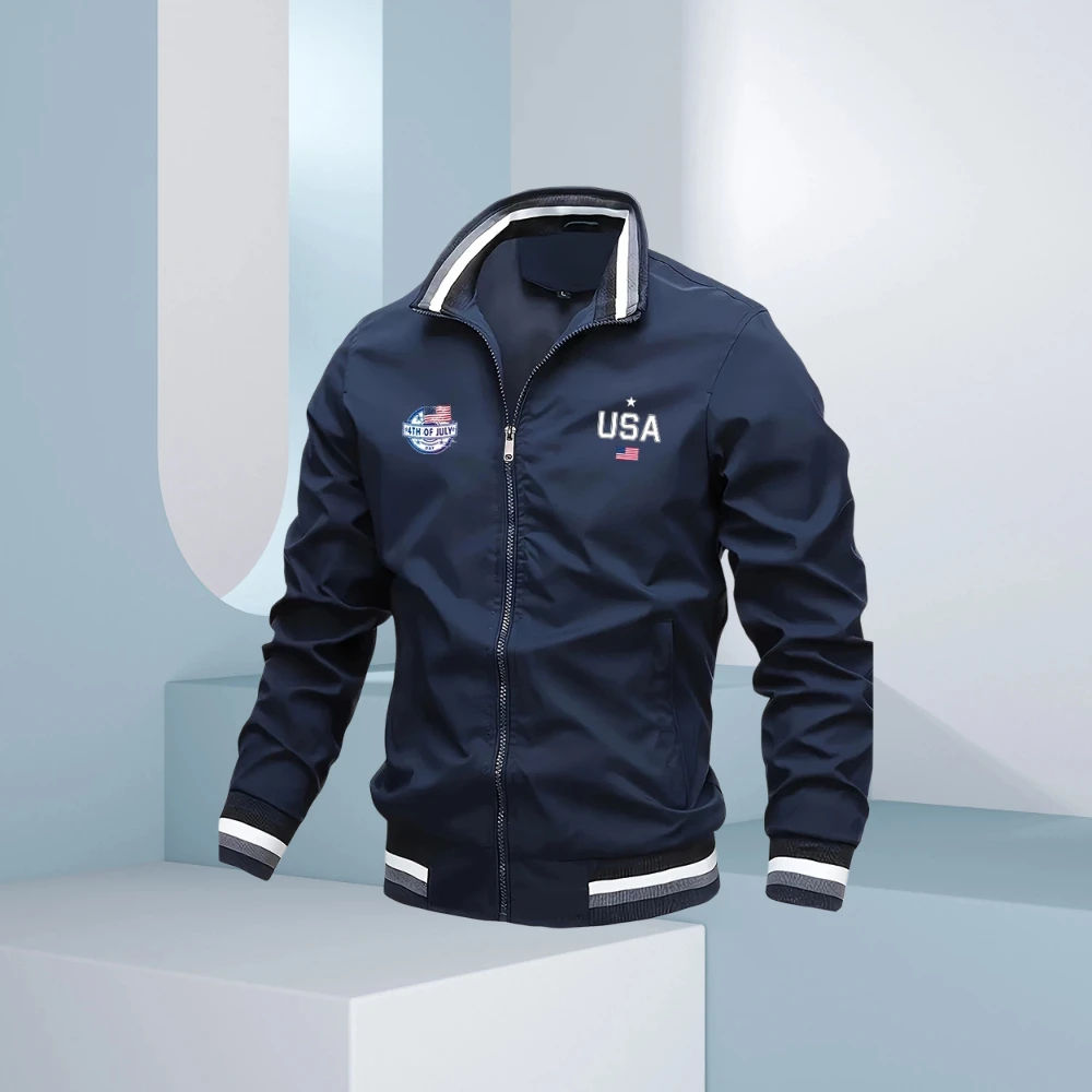 

Men's jacket - High quality, fashionable and casual. Features American letter pattern print. Outdoor coat top. Baseball pilot ja