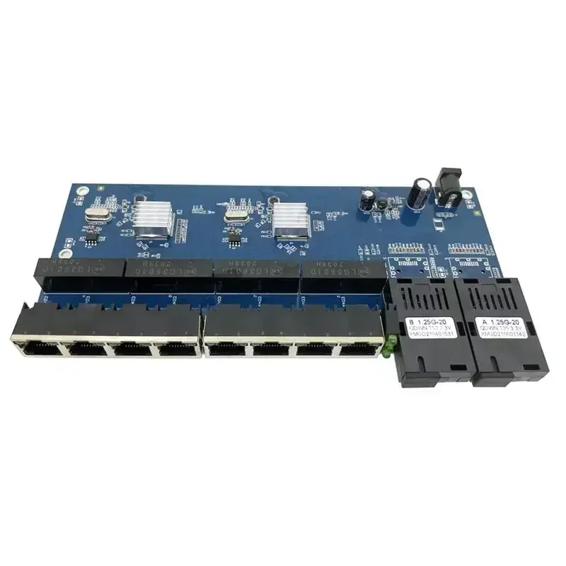 10/100/1000m gigabit ethernet switch conversor de mídia de fibra óptica ethernet modo único 8 rj45 utp e 2 sc placa de porta de fibra pcb