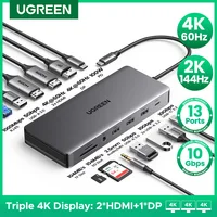 UGREEN 13 en 1 USB-C HUB Triple pantalla 4K Dual HDMI DP 10Gbps USB3.2 PD100W Estación de acoplamiento SD/TF para MacBook Pro Air Dell XPS