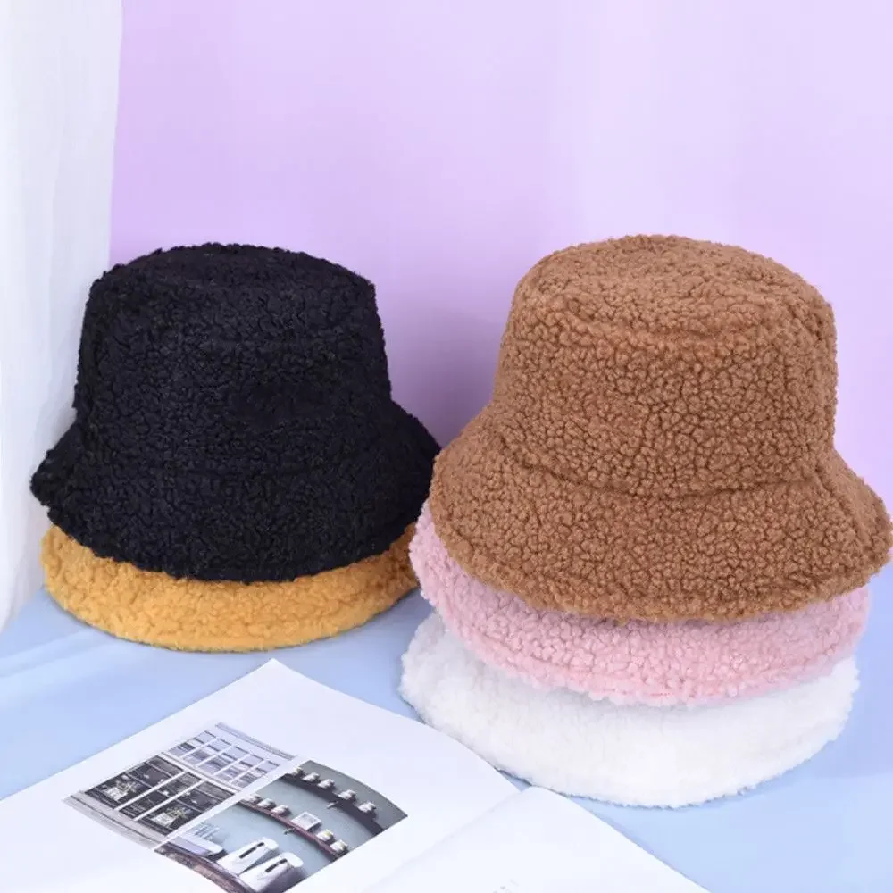 1pc Winter Outdoor Fisherman Cap Warm Soft Lamb Wool Panama Hat Men Women Bucket Hat Friends New Year Gifts Wholesale