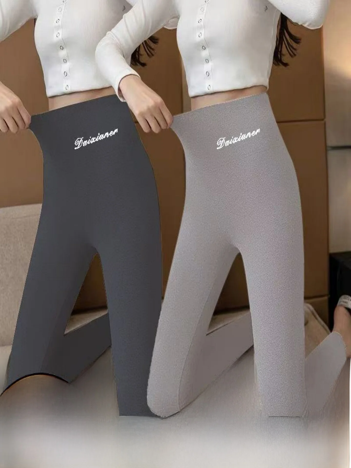 Warm Fleece Lined High Waist Print Leggings Women's Autumn Winter Thermal Trousers Slim Fit Base Layer Long Pants Casual