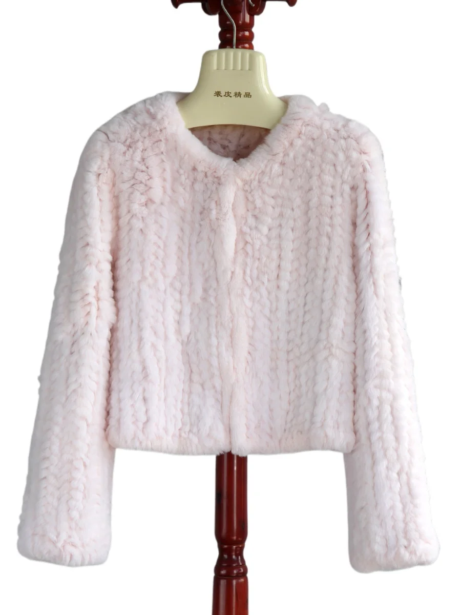2025 imported otter rabbit fur woven fur jacket Korean version cropped silhouette double-sided thickened woven fur cardigan