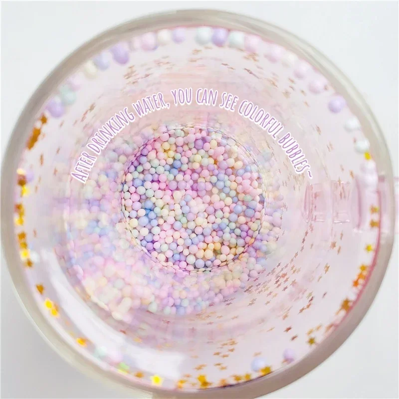 Korean ins Girl Heart  Kawaii  Bubble Star Sky Cup Star Sequin Double Wall Glass Coffee Cups Handle Heat Resistant Milk Mug