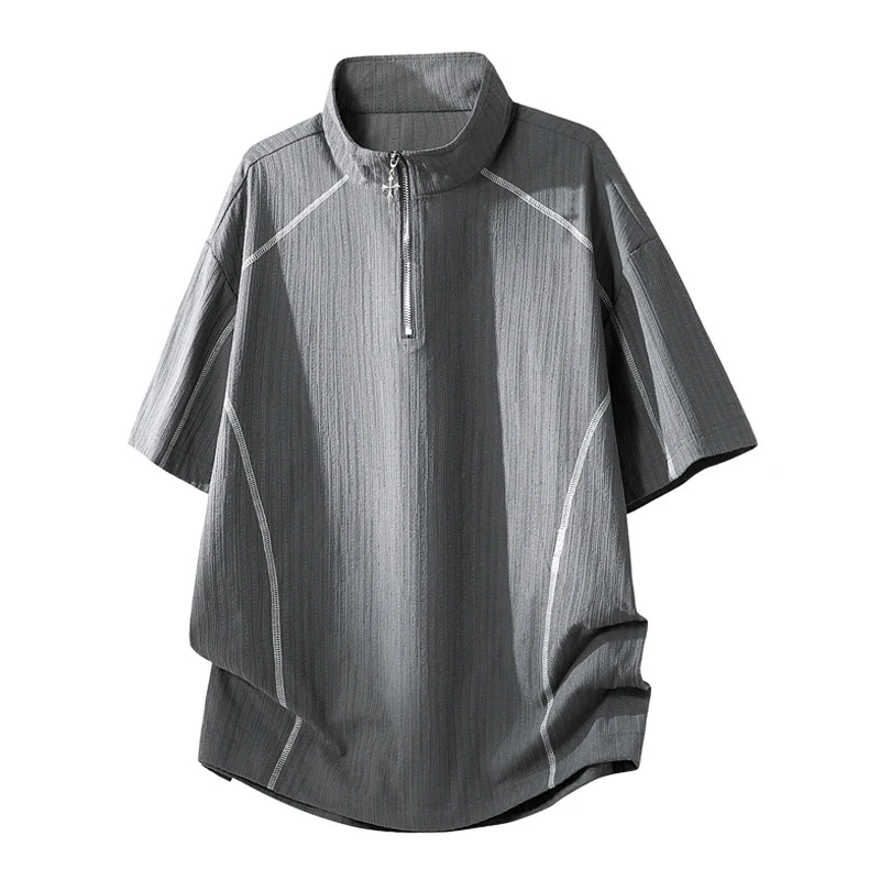 Summer T-shirt Men 8XL Tops Tees T-shirt Breathable Fashion Casual Half Zipper Short Sleeve Tshirt