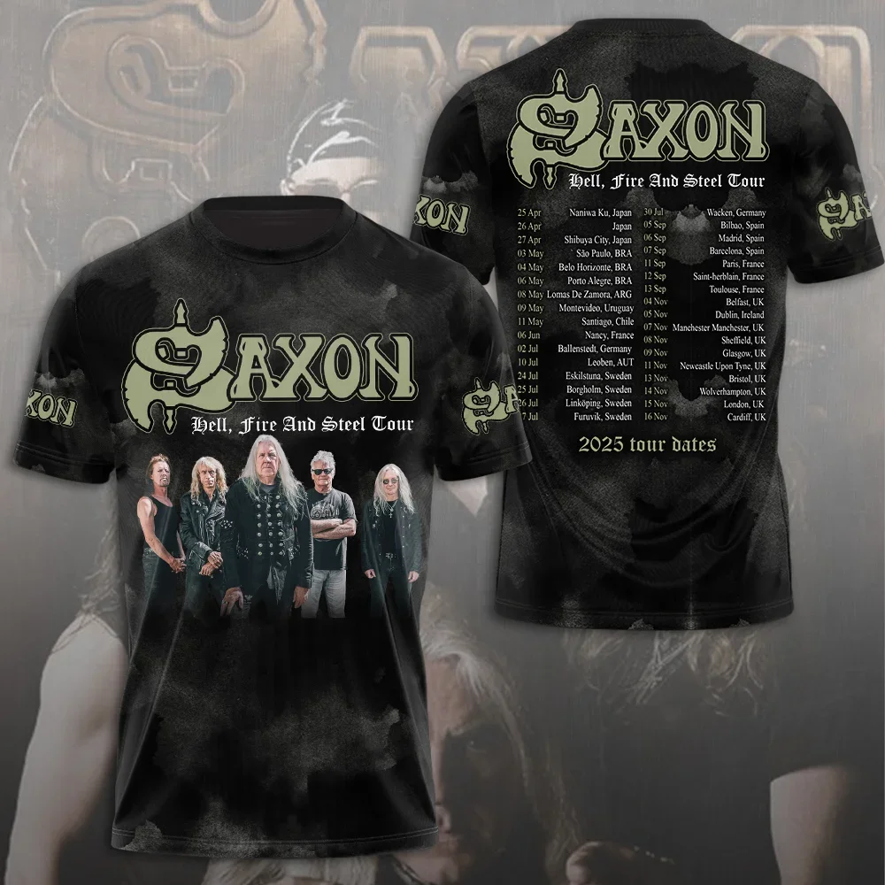 Retro Men's T-Shirt Saxon 3D Band Printed Shirt Men Women Hip-Hop Short Sleeve T-Shirt Fashion Street O-Neck Men's Top