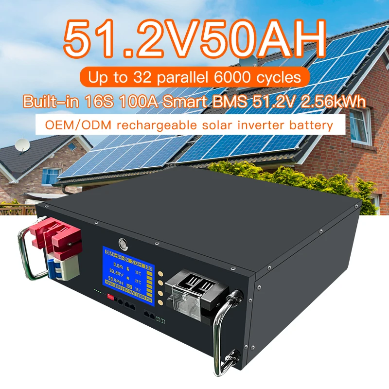 Deep Cycle Power Wall Home Battery Off Grid Solar Storage System Lifepo4 51.2V 48V 50AH Pure Battery Lithium Solar