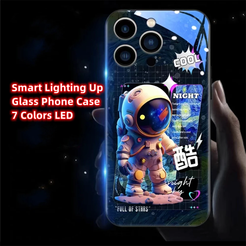 2026 Beliebte Astronauten-Sound-Control-LED-Flash-Hüllen Leuchtende Glasabdeckung für iPhone Air 17 E 16 E 15 14 13 12 11 Pro Max Plus – Detail 27