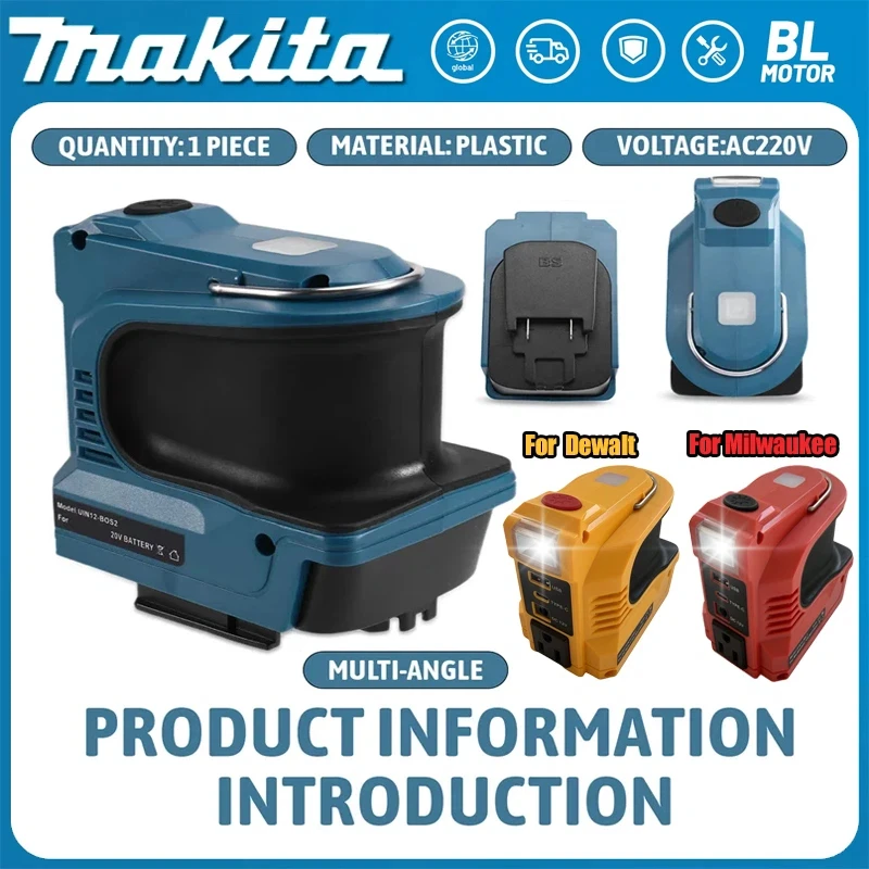

Инверторная электростанция Makita 110V-120V-220V для аккумуляторов Milwaukee/Dewalt 18V, 180W, с LED-подсветкой, для кемпинга и использования на открытом воздухе, адаптер питания для инструментов.