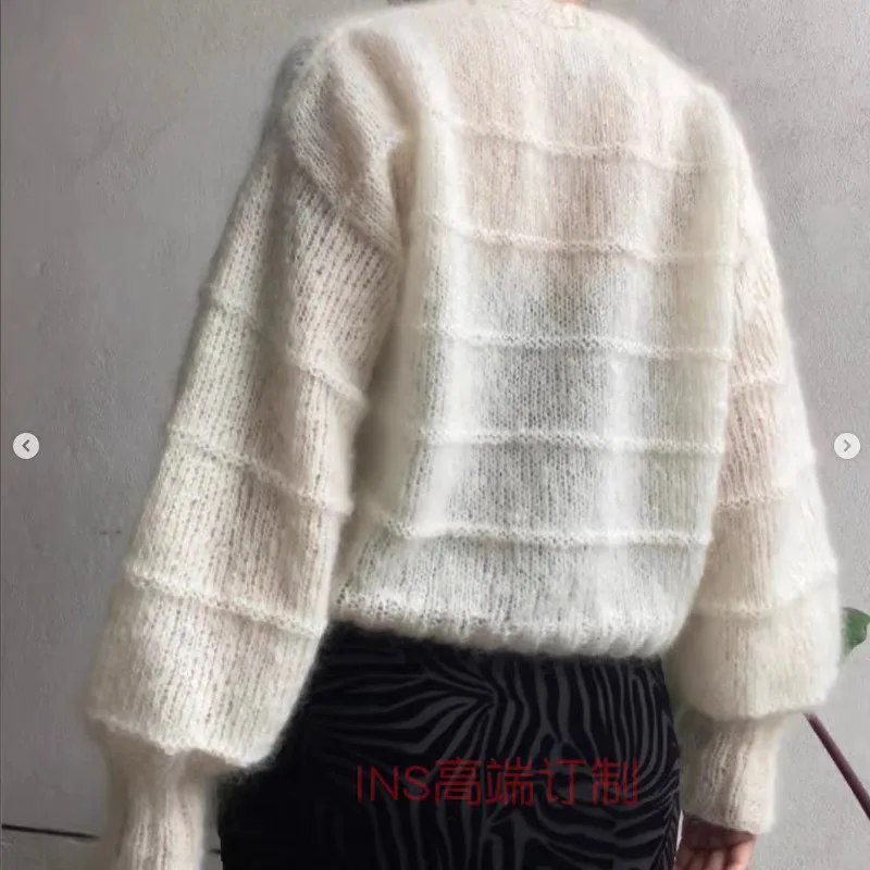 Mingyuan style early spring new milk white mohair sweater lazy loose versatile soft glutinous cardigan mesh red knitted sweater