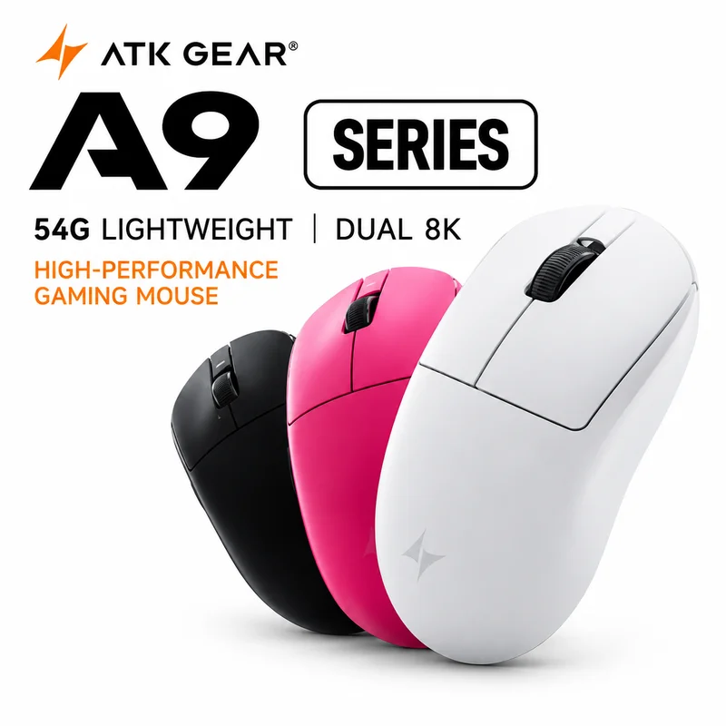 ATK Dragonfly A9 Pro Tri-mode Wireless Gaming Mouse PAW3950 Ultra 54g Lightweight Symmetrical 8K Polling Rate Ice Coating Mice