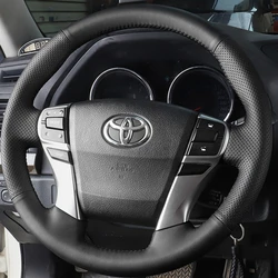 For Toyota Mark X 2009-2019 / Reiz 2009-2019 DIY Hand Sewing Black Genuine Leather Car Steering Wheel Cover