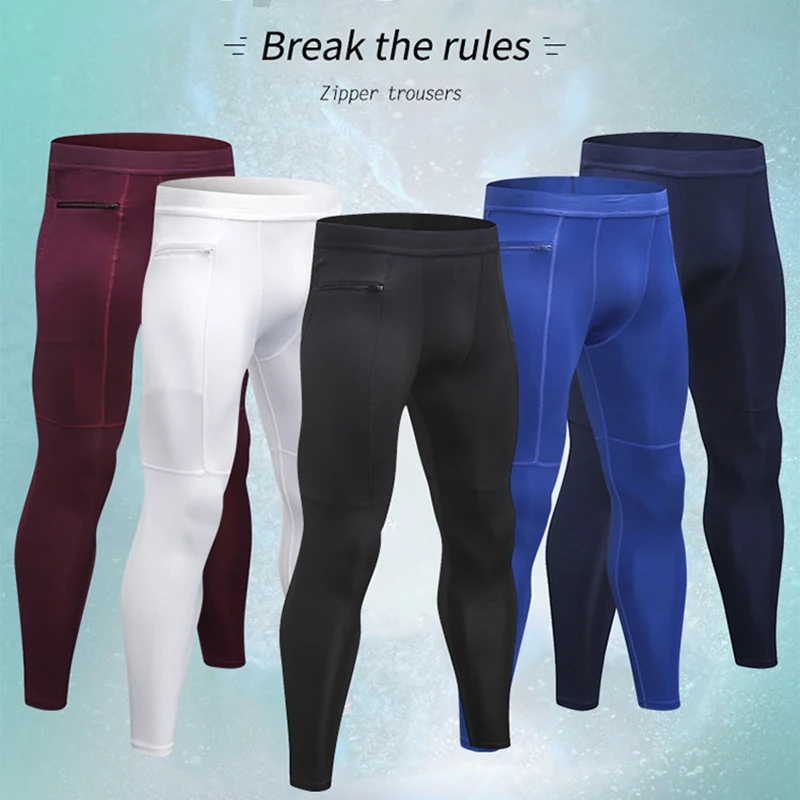 

Men Compression Tight Leggings pocket High Waist Lift Pants zipper Tights Training Yoga Bottoms Fitness Sports Skinny Trousers