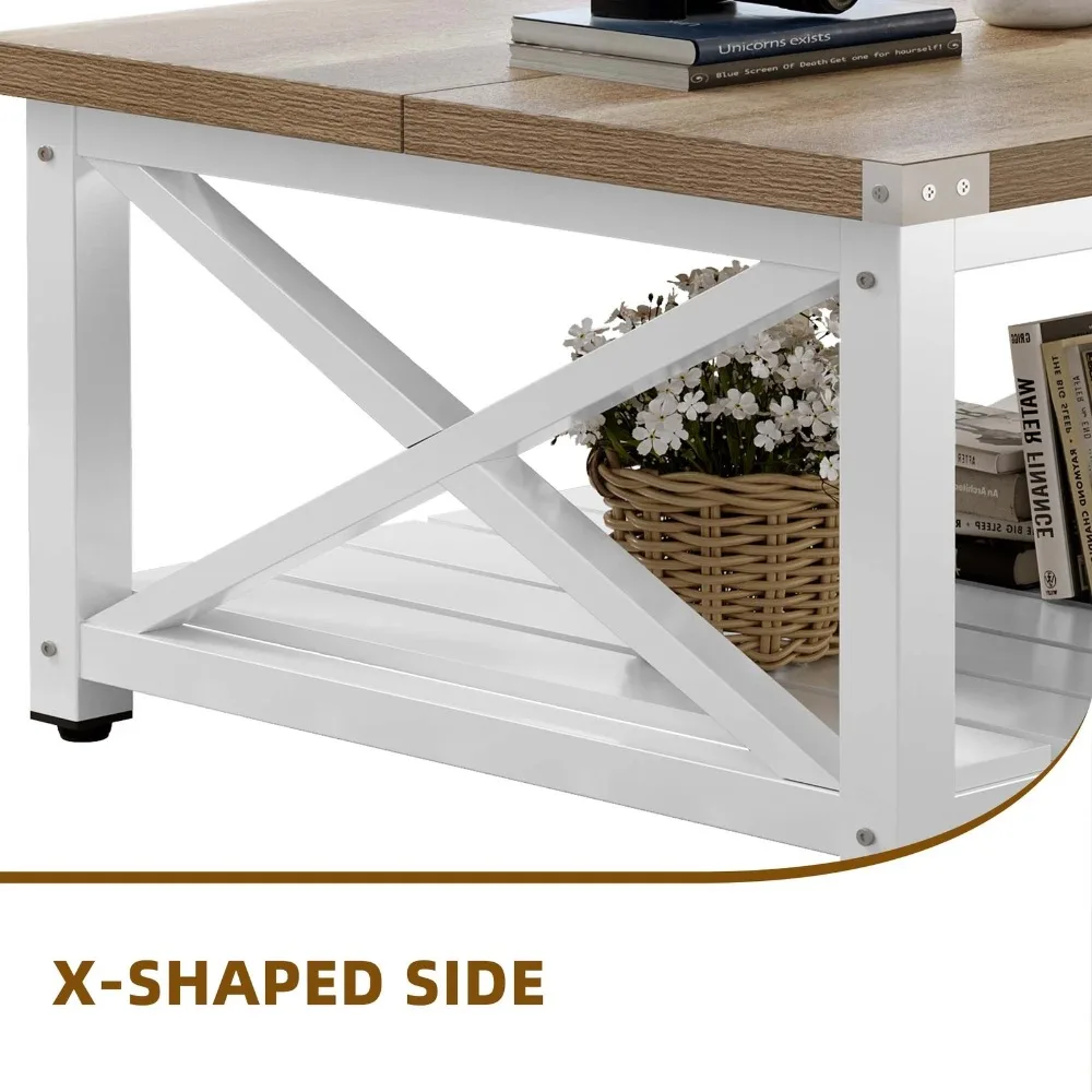 Square Coffee Table for Living Room End Table with Open Storage Shelf for Living Room, Open Display Area and Storage Drawers