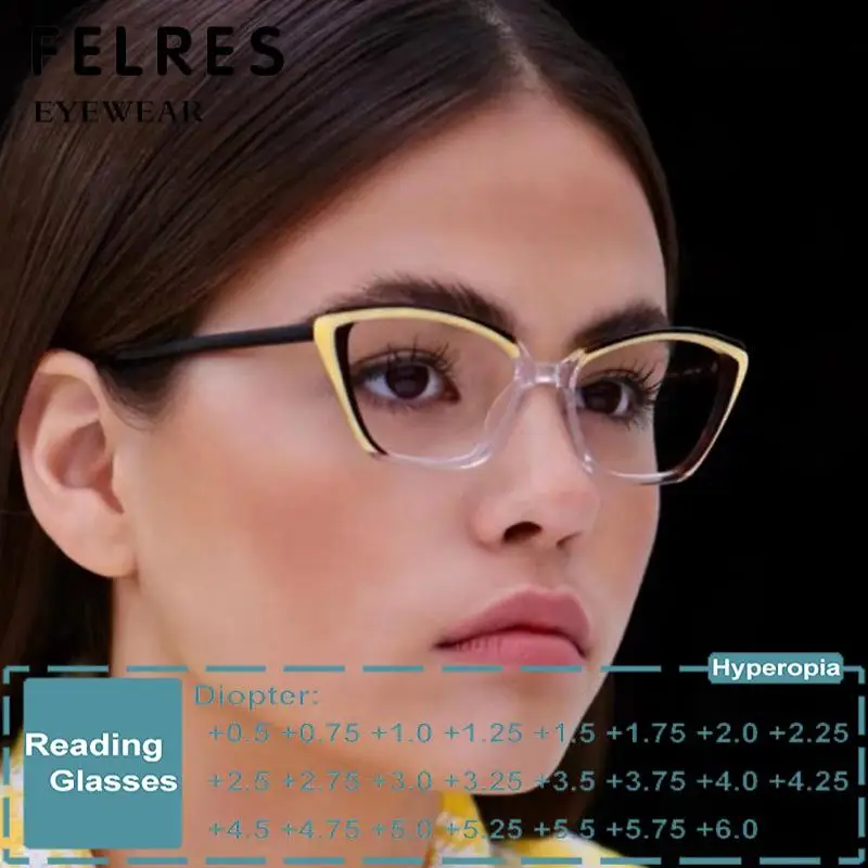 

New Retro Clear Yellow Cat Eye Reading Glasses Women Anti Blue Light Prescription Eyeglasses Fashion Designer Computer Glasses