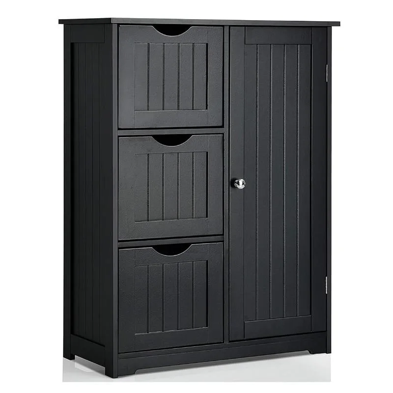 

Costway Bathroom Floor Cabinet Side Storage Cabinet with 3 Drawers and 1 Cupboard