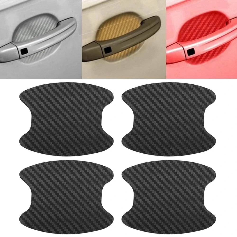 4pcs Universal Carbon Fiber Auto Car Door Handle Stickers Car Handle Protection Car Handle Anti Scratch Stickers Car Accessories