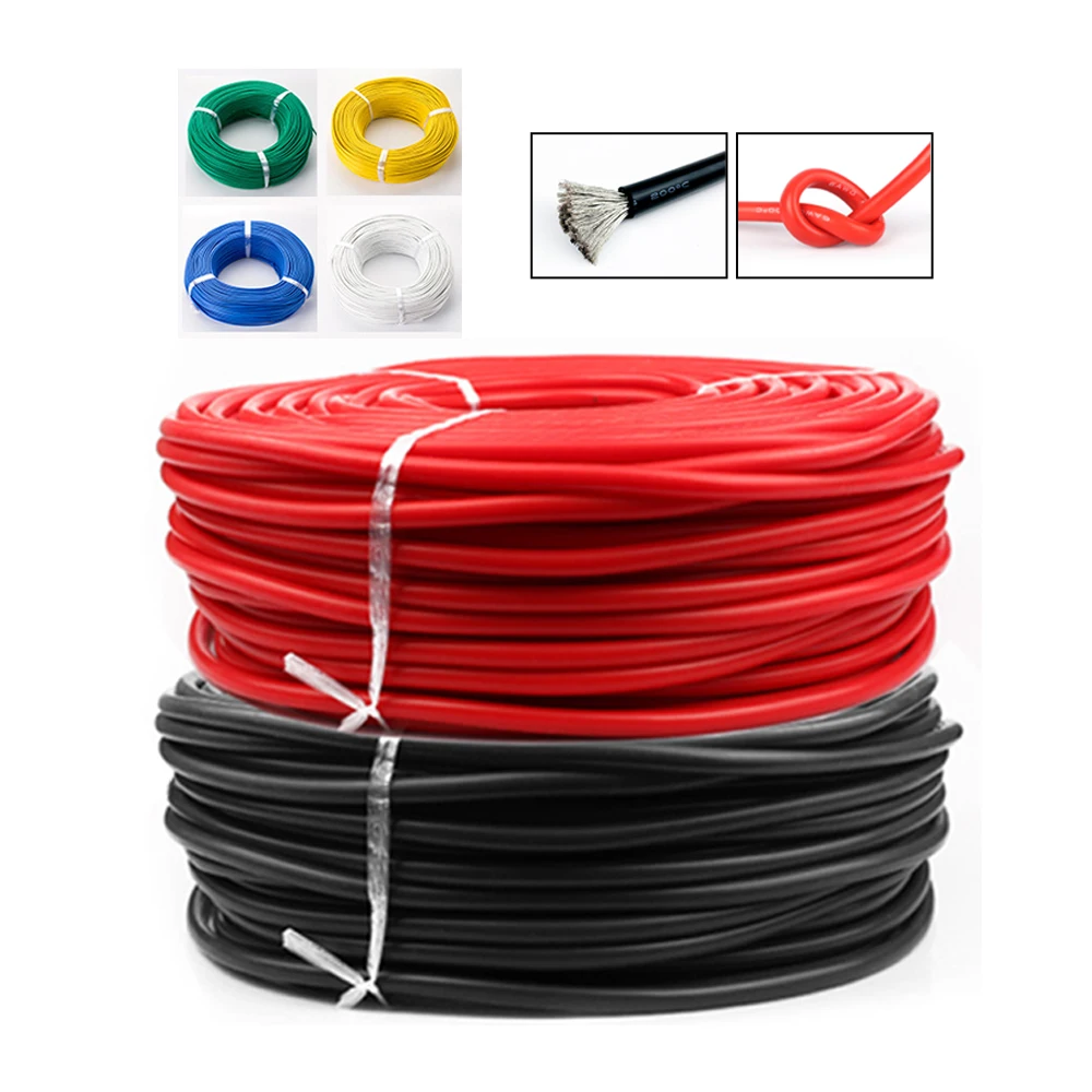 100 m/roll 6 Kleuren Siliconen draad Auto batterij Siliconen kabel Power Elektrische verlengdraden Flexibele draad 8 9 10 11 12 13 AWG - afbeelding 2