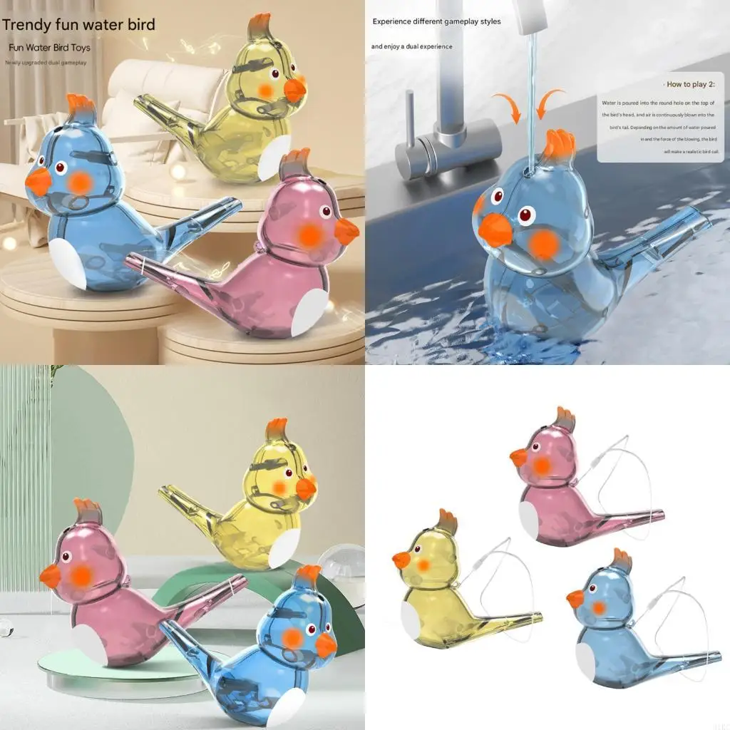  3pack Brightly Colored Water Bird Whistles for Childrens Music Education