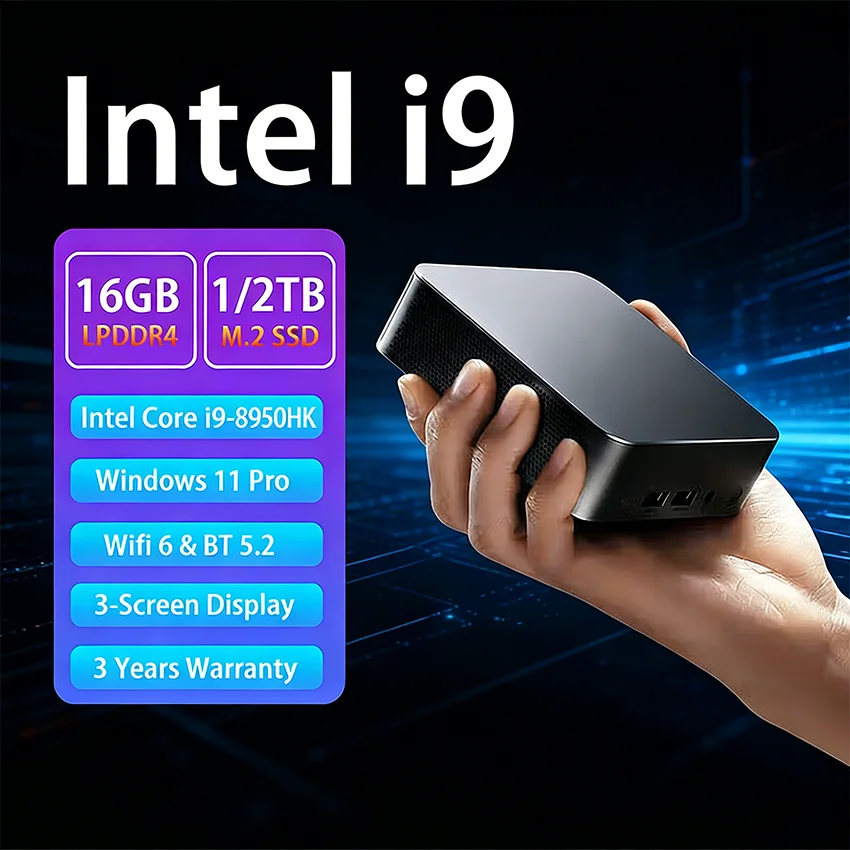

2026 New Arrival Intel Core i9 8950HK Mini Computer Windows 11 16GB DDR4 512GB 1TB SSD 1000M Ethernet Gaming PC Desktop Mini PC