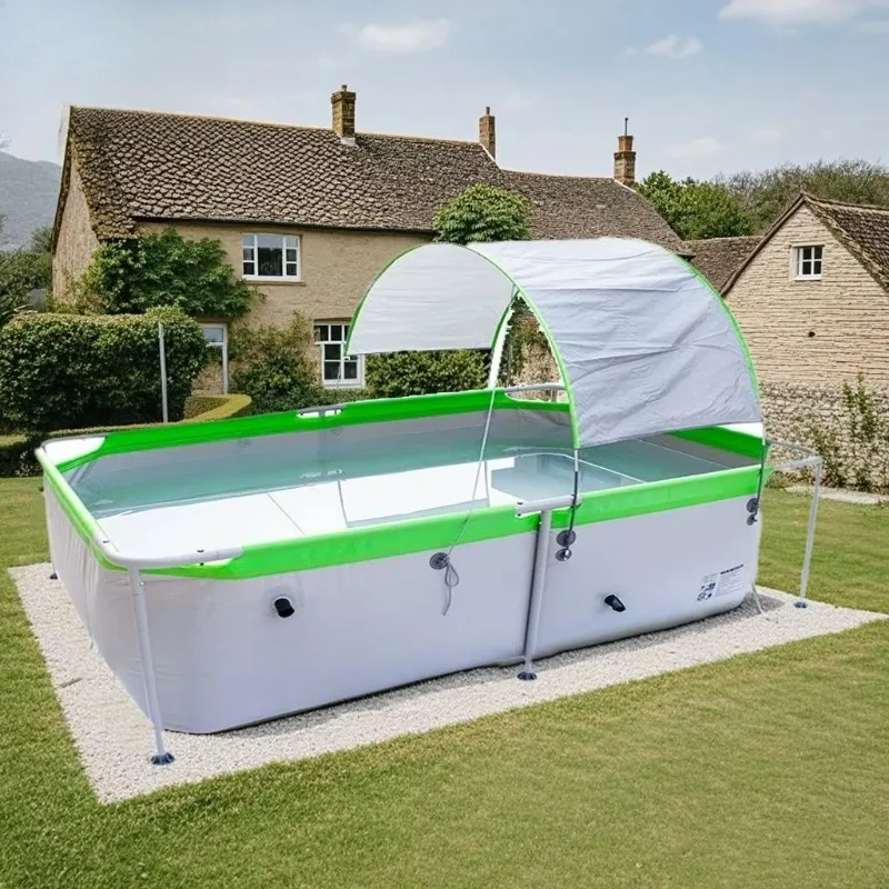 Large Outdoor Folding Pool with Convenient Sunshade and  Protection Easy Set-Up and Take-Down