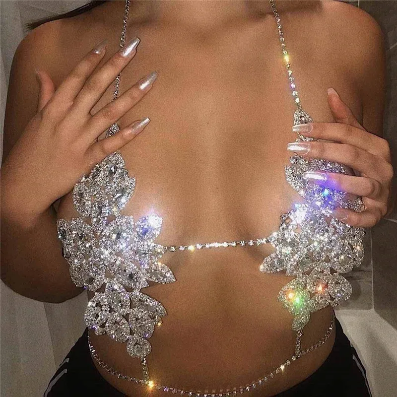 Luxury Rhinestone Sexy Harness Body Chains Jewelry Hollow Out Glitter Diamonds Bra Nipple Cover Club Party Rave Festival Jewerly