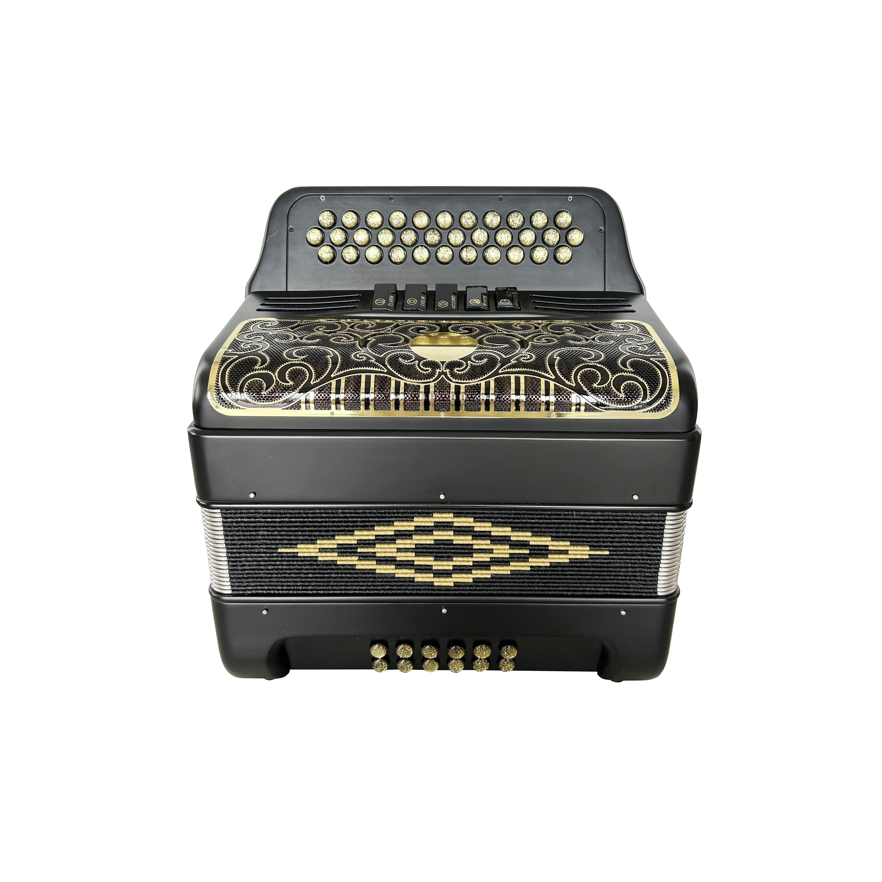 JB3412D Matt Black Body Accordion Instrument 34 Buttons 12 Bass 5 Registers Diatonic Black Gold Grill Black Buttons Acordeon