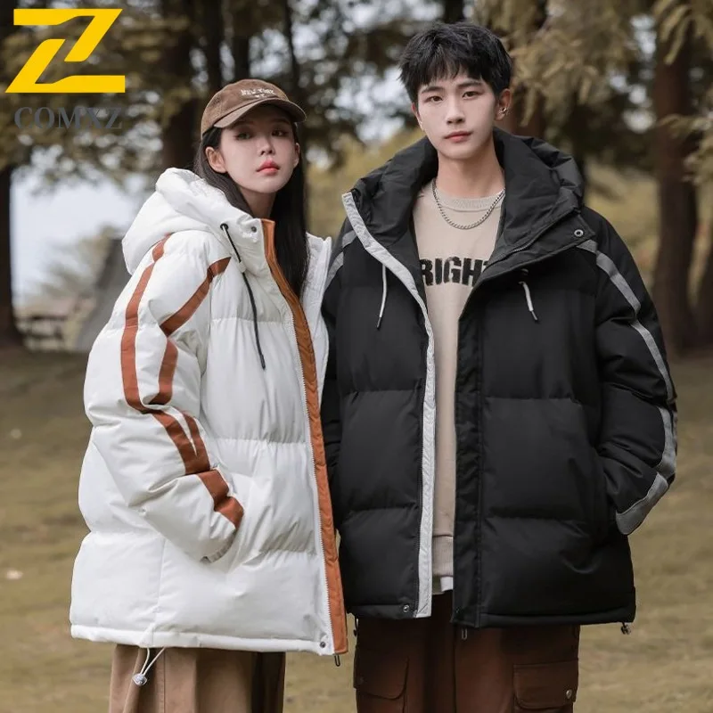 

COMXZ Men Outdoor Baseball Jacket Winter American Style Down Fille Coat Stand Collar Business Casual Thickened Thermal Outerwear