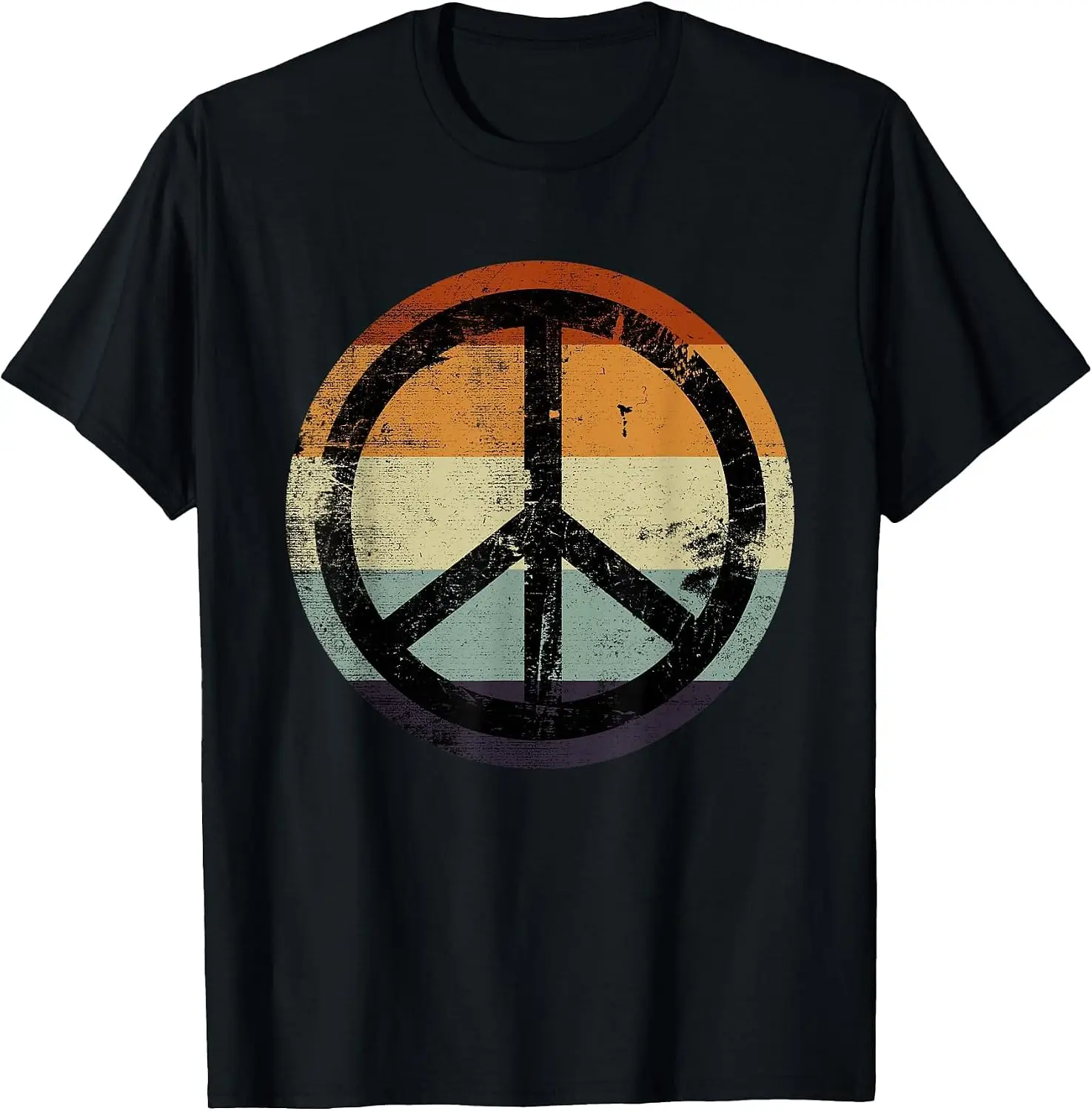 Retro Vintage Distressed Design Peace Sign T-Shirt Men Casual Graphic Print T‑Shirt Crew Neck Short Sleeve Vintage Street Style Soft Fabric Daily Wear Tops.Holiday Festive,Party Wear,Theme Print Tee.
