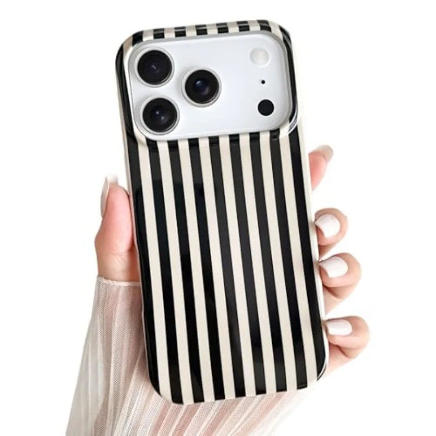 

for iPhone 17 Pro Case Cute Striped Phone Case Soft TPU Slim Shockproof Phone Cover for Women Girls, Black