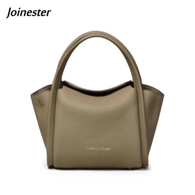 

Women Fashion Cow Leather Handbag Pure Color Leisure Small Satchel Functional Bucket Bag for Ladies Vintage Clutch Bags