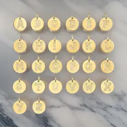 3PCS/LOT Gold-Plated Stainless Steel Micro Pave Stone Initial Letter Charms Alphabet Pendants for DIY Jewelry