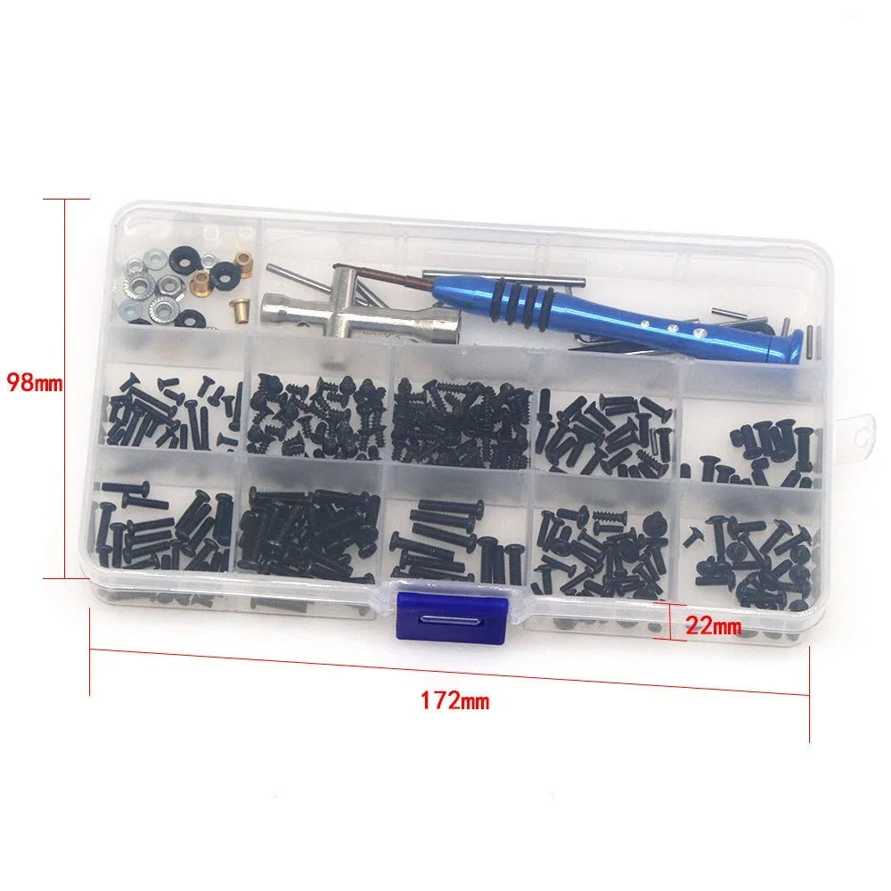 RC Car Tool & Metal Screw Box Kit M2 M2.5 M3 Screwdriver Nut Wrench Pin Bolt Sleeve Repair Set for 1/14 Wltoys 144001 Model Part