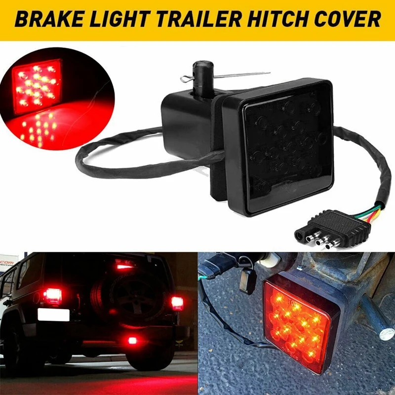 2Inch Smoked 15-LED Brake Light DRL Trailer Hitch Cover Fit Towing & Hauling With Pin 12V