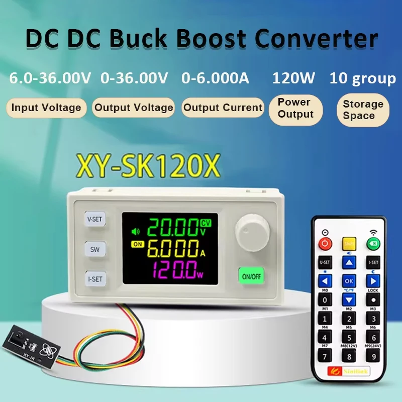 SK120X 120W DC Buck Boost Converter CNC DC Regulated Power Supply 0.6-36V 6A Power Module Adjustable Regulated Lab Power Supply