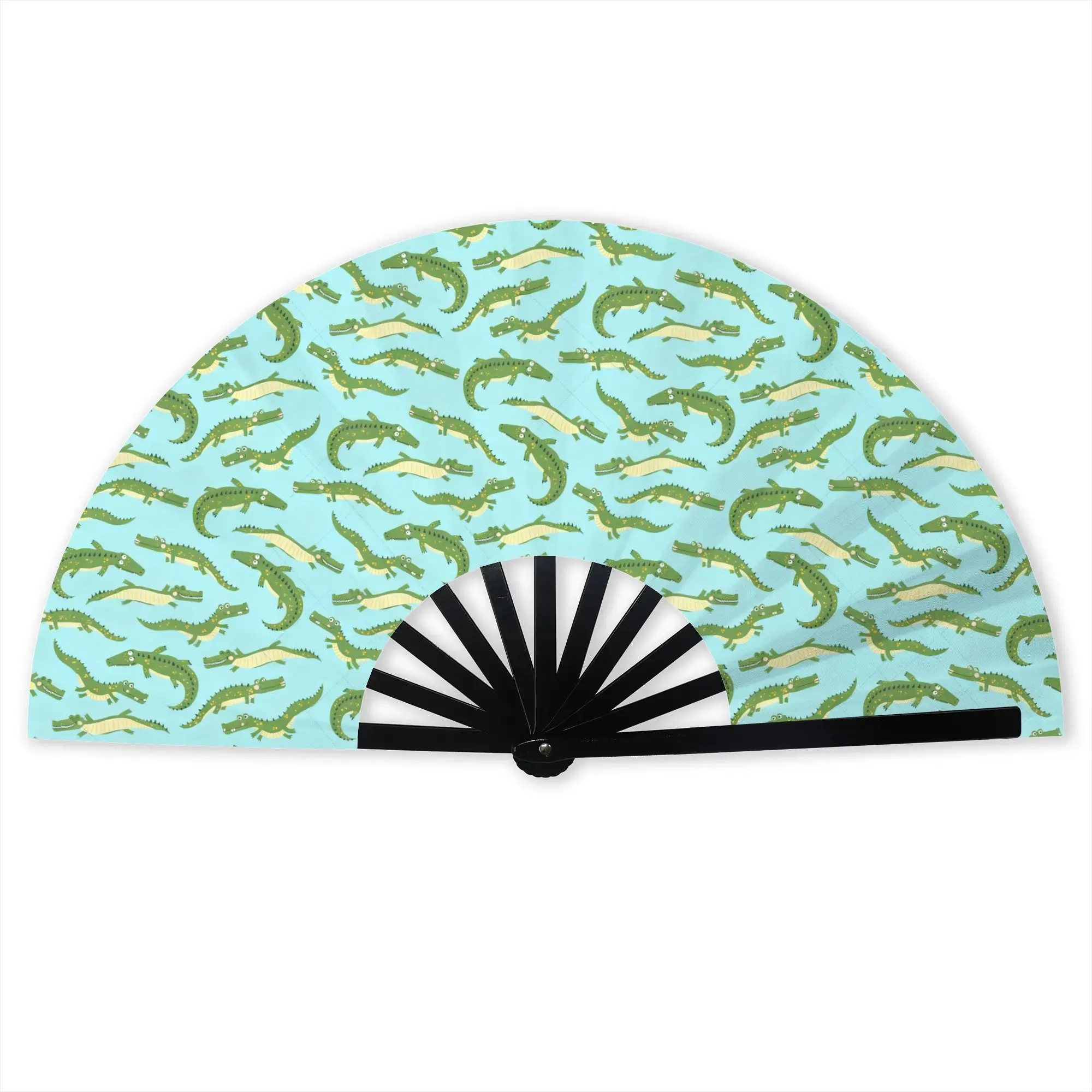 Swimming Alligators on Sky Blue Stylish Hand Fan  Men Crocodile Animal Reptile   Printed Polyester Fan Vintage For Dancing Gift